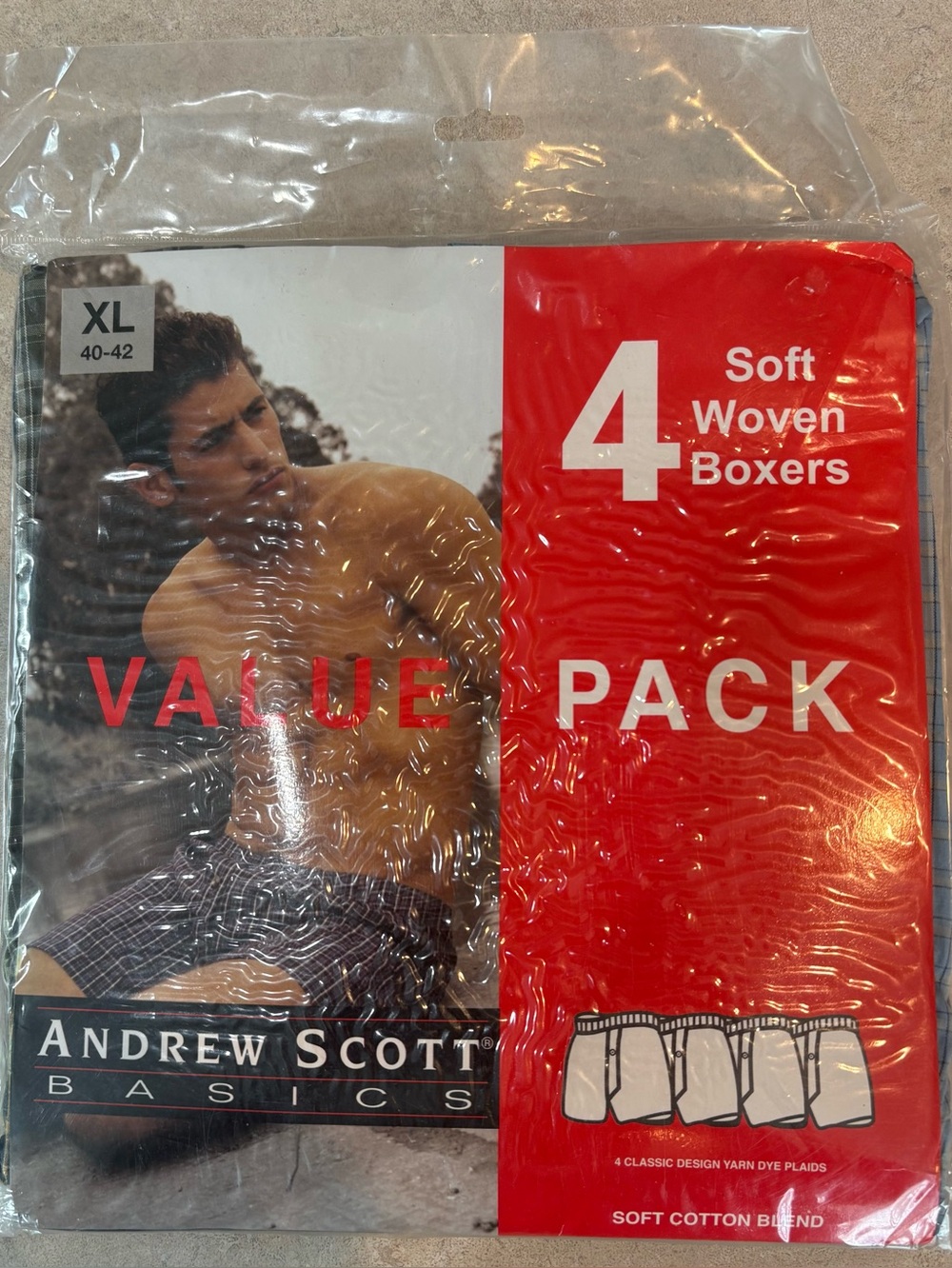 New in Package ANDREW SCOTT Cotton Boxers 4 pack XL
